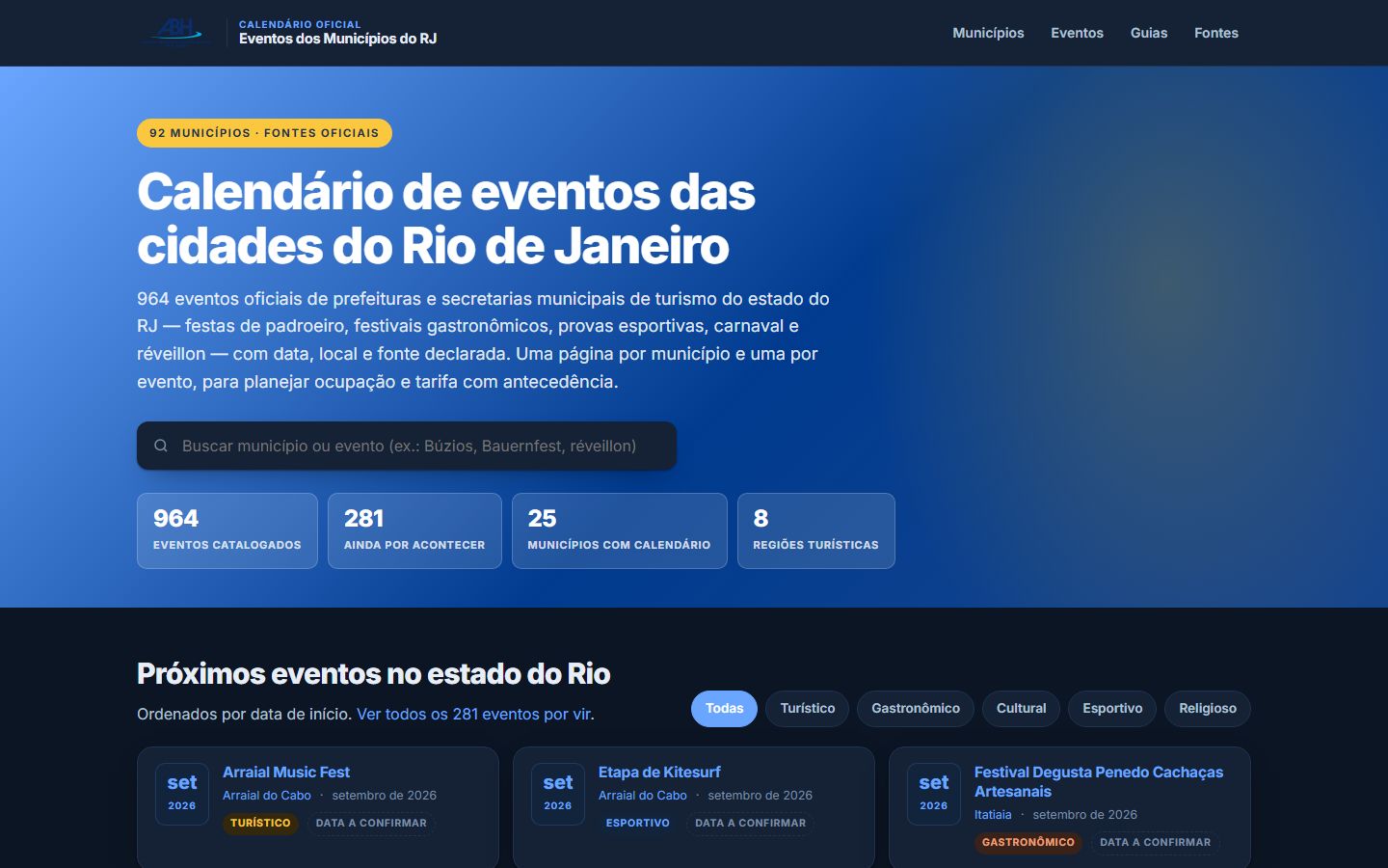 Home page of the municipalities events calendar